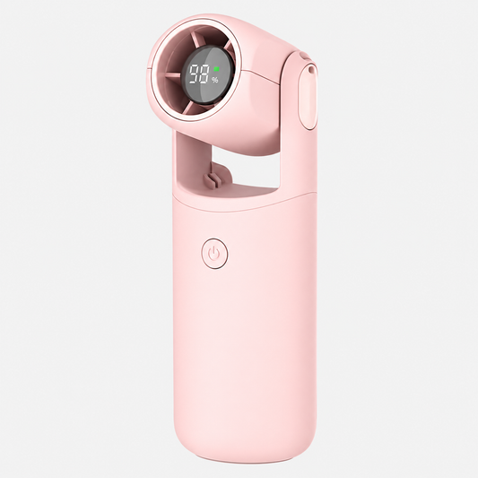 Pink Foldable High Speed Handheld Fan With Digital Display And 300° Adjustable Air Outlet