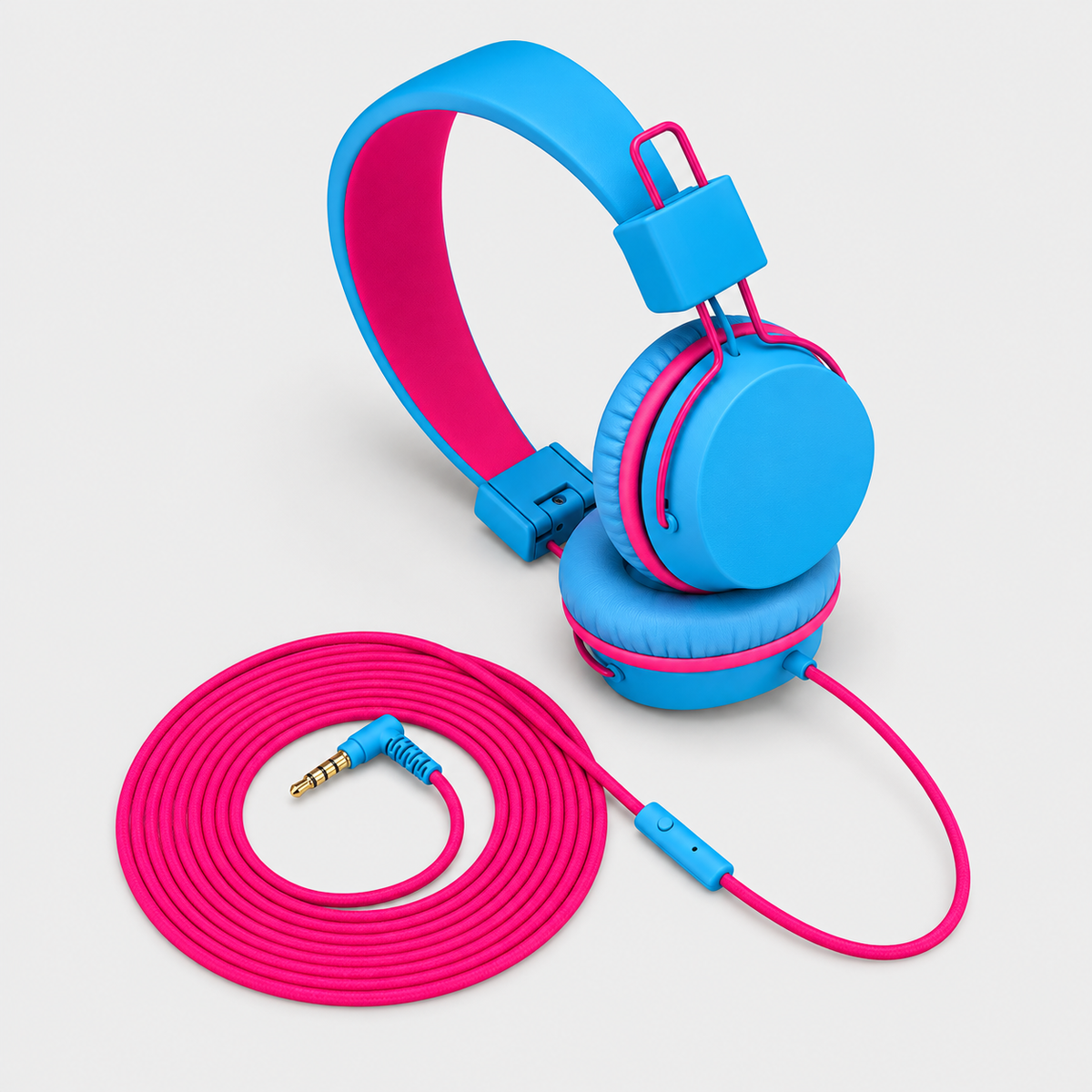 Blue Wired Over-Ear Kids Headphones With Safe Volume Limit And Foldable Design