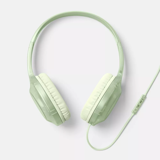 Green Translucent Wired On-Ear Headphones With Built-In Microphone